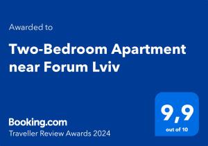 Certifikát, ocenenie alebo iný dokument vystavený v ubytovaní Two-Bedroom Apartment near Forum Lviv