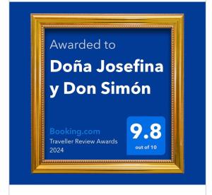 Certifikát, ocenenie alebo iný dokument vystavený v ubytovaní Doña Josefina y Don Simón