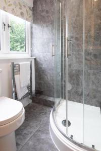 a bathroom with a shower and a toilet at Central Cambridge, 2 Superking or 4 Single Beds, Parking & Garden, WORK CONTRACTOR LEISURE - QUARTZ in Chesterton