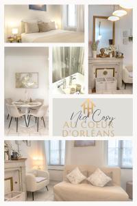 a collage of photos of a bedroom and a bathroom at Le Nid Cosy -Au Cœur d'Orléans in Orléans
