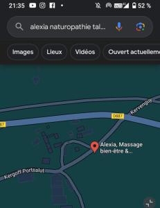 una captura de pantalla de la aplicación Google Maps con un mapa en Maison d'hôte de l'Aber - Sable, en Crozon