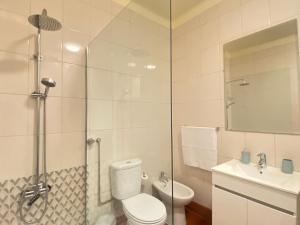 a bathroom with a shower and a toilet and a sink at Casa dos Frades in Vinhais +27 photos