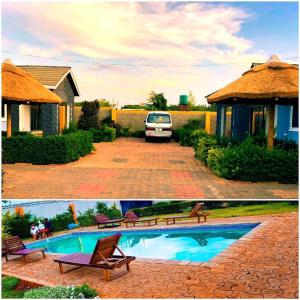 two pictures of a house and a swimming pool at Sweet Retreat-1 in Lusaka