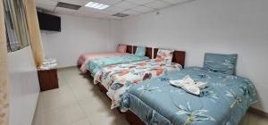 1 dormitorio con 2 camas y TV de pantalla plana en HOTEL TICLIO, en Cajamarca