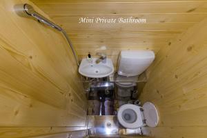 La petite salle de bains est pourvue d'un lavabo et de toilettes. dans l'établissement 4 Elements Bungalows & Apartments, à Bled