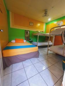 1 Schlafzimmer mit 2 Etagenbetten in einem Zimmer in der Unterkunft Hostal Ruinas de San Sebastián in León