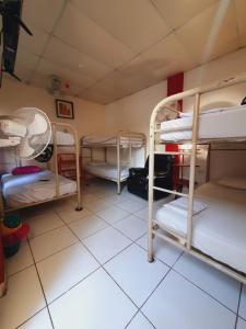 Pokój z kilkoma łóżkami piętrowymi w obiekcie Hostal Ruinas de San Sebastián w mieście León