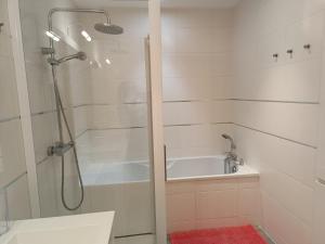 a bathroom with a shower and a sink and a tub at Patio d'Azur toit terrasse haut de gamme 3 ch jacuzzi coeur de ville et plage in Saint-Raphaël +12 photos