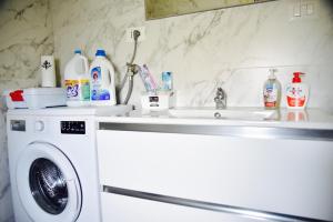 a laundry room with a sink and a washing machine at stazione trastevere公寓 in Rome