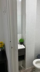 コベニャスにあるMónaco habitacionesのバスルーム(洗面台、トイレ、鏡付)