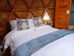 a bed in a room with a roof at Reserva Campestre LA CABAÑA GLAMPING in Duitama