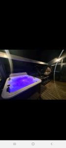 a bath tub with a purple liquid in it at Superbe appartement avec jacuzzi, sauna et hammam, proche de Paris in Châtillon