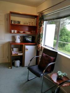 a living room with a chair and a window at Amazing Lakeview Loft in Rotorua