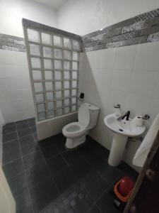 een badkamer met een toilet en een wastafel bij Apoestin homestay in Siquijor