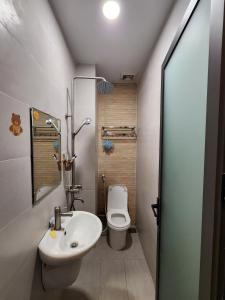 a small bathroom with a toilet and a sink at Cozy house near Pink Church in Ho Chi Minh City