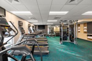 un gimnasio con filas de cintas de correr y máquinas en TownePlace Suites by Marriott Iron Mountain, en Iron Mountain