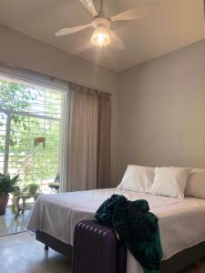 a bedroom with a bed and a ceiling fan at CASA GRANDE in Mendoza