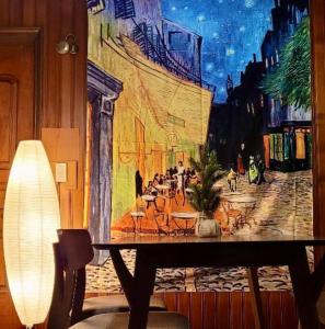 a painting of a street with people sitting at tables at [OPEN SALE] wide room #hotel bedding #Full option in Seoul