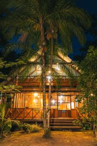 a house with a palm tree in front of it at Passiflora Camp in Puerto Maldonado