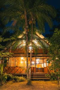 une maison avec un palmier en face dans l'établissement Passiflora Camp, à Puerto Maldonado