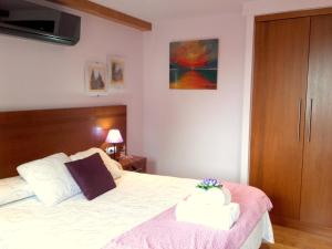 - une chambre avec un grand lit blanc et 2 oreillers dans l'établissement Apartamentos Casa de La Inmaculada, à Saint-Jacques-de-Compostelle