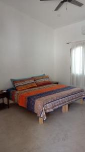 ein großes Bett in einem Zimmer mit Fenster in der Unterkunft CASA PARAISO 
