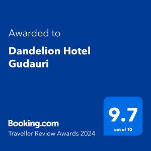 Majutusasutuses Dandelion Hotel Gudauri olev sertifikaat, autasu, silt või muu dokument