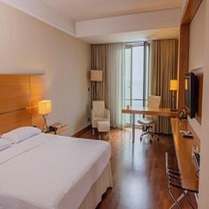 a hotel room with a large bed and a desk at Anemon Ordu in Ordu