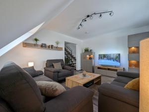 sala de estar con 2 sofás y TV en Ferienwohnungen Citylight Winterberg, en Winterberg