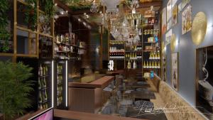 波坦察的住宿－Dimora della via Appia PRETORIA，餐厅设有酒吧,提供许多葡萄酒瓶