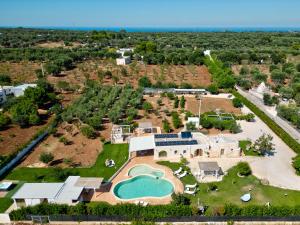 奥斯图尼Hasamami Eco Trullo, Ostuni luxury suite的享有带游泳池的大型庄园的空中景致