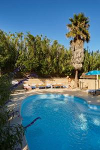 - une piscine à côté d'une plage avec un palmier dans l'établissement Le Mas de la Prade, à Bages