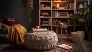 een woonkamer met een tafel met boeken erop bij deichkind country loft in Achim