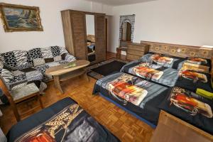 ein Wohnzimmer mit zwei Betten und einer Couch in der Unterkunft Vila Imagina in Ratboř