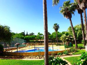 - une piscine dans un parc planté de palmiers dans l'établissement Ipanema Costa - Islantilla, à Islantilla