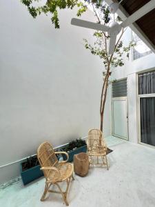 two chairs and a tree on a patio at myRoom Georgetown at Pulau Tikus Market, Georgetown, Gurney Bay in George Town