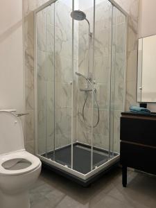 ein Badezimmer mit Dusche, Toilette und Waschbecken in der Unterkunft Résidence Le Gond in Le Gond