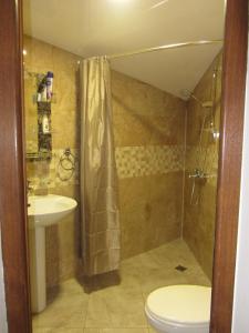 y baño con ducha, aseo y lavamanos. en Fortuna 2024 en Kutaisi