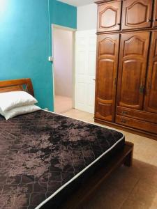 una camera con letto e armadio in legno di Villa Belle a Port Louis
