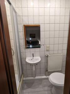 a small bathroom with a sink and a toilet at Gasthaus "Zum Goldenen Roß" in Uhlstädt