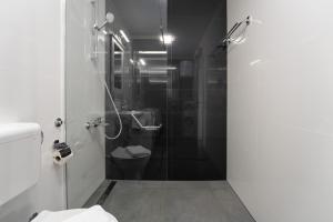 Un baño con inodoro y ducha de cristal. en Apartment Filip Premium, en Vrsar 15 fotos más