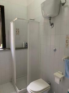 a bathroom with a shower and a toilet at Villa Kenia Flora in Maratea