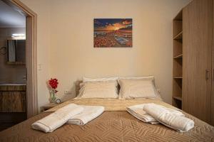 - une chambre avec un lit et 2 oreillers dans l'établissement Galini Studio, next to the beach, à Réthymnon