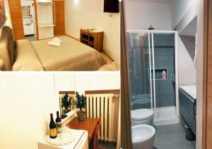 - deux photos d'une petite chambre avec un lit et une salle de bains dans l'établissement Luxury A Casa Simpatia Roma - Free Secure Parking if book 4 nights, à Rome