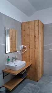 a bathroom with a sink and a mirror at Residence Alpina in Špindlerův Mlýn