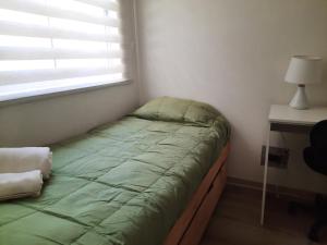 un lit assis dans une pièce avec une fenêtre dans l'établissement Departamento Centro de Temuco, à Temuco