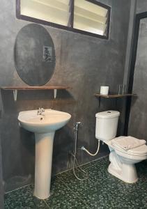 的住宿－Smile Buffalo Resort สไมล์ รีสอร์ท，一间带水槽、卫生间和镜子的浴室