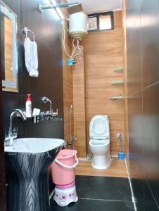 a bathroom with a sink and a toilet at Homlee-Vintage Green 2BHK with Terrace & fort View in New Delhi