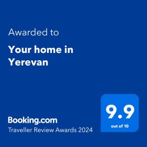 Certifikat, nagrada, logo ili neki drugi dokument izložen u objektu Your home in Yerevan