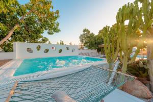 ein Swimmingpool in einem Hinterhof mit einem Kaktus in der Unterkunft La Stella Stay in Glastros